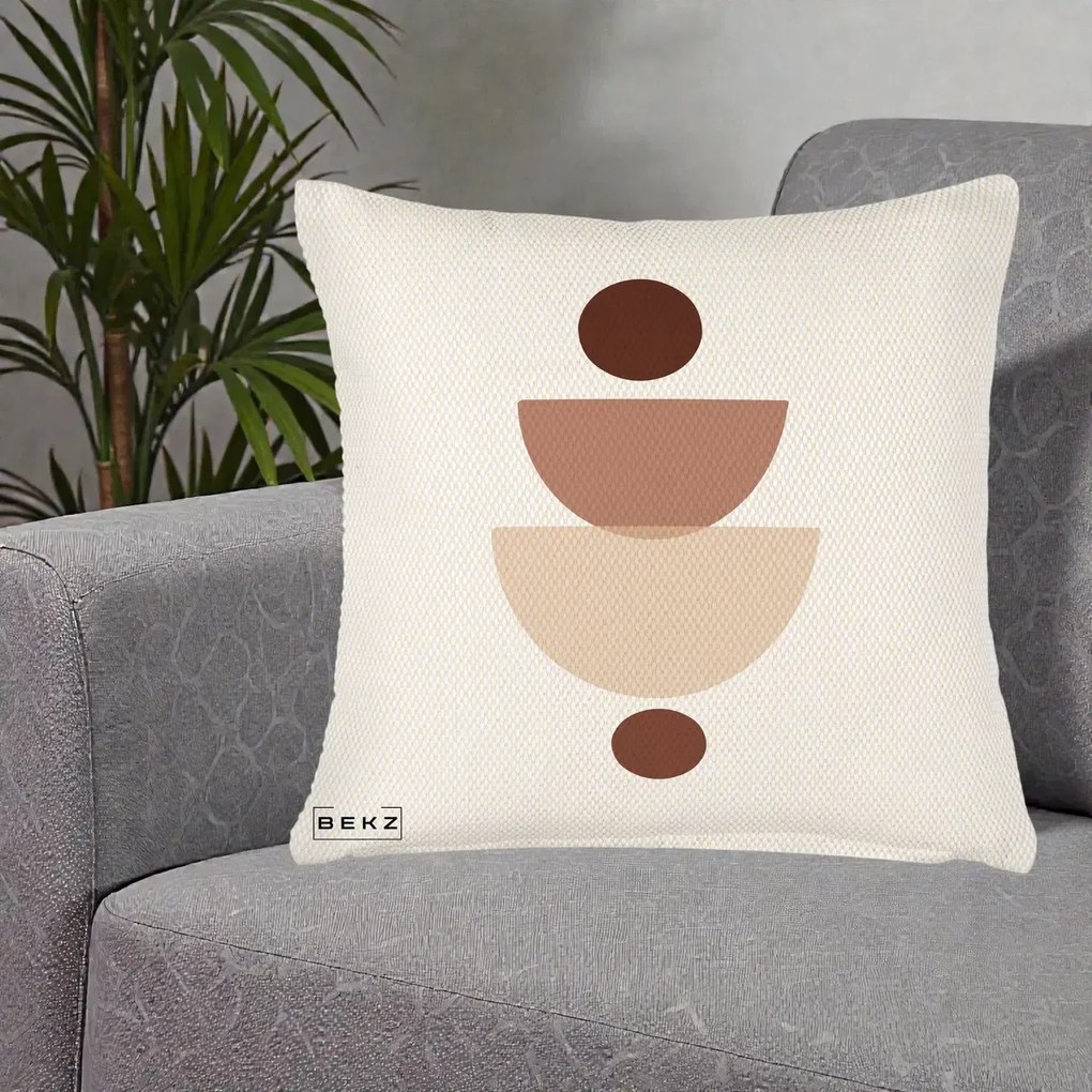 Perna Decorativa Geometric Boho Balance, 40x40 cm, Crem Reliefat, Husa Detasabila, Perna Inclusa, BEKZ®