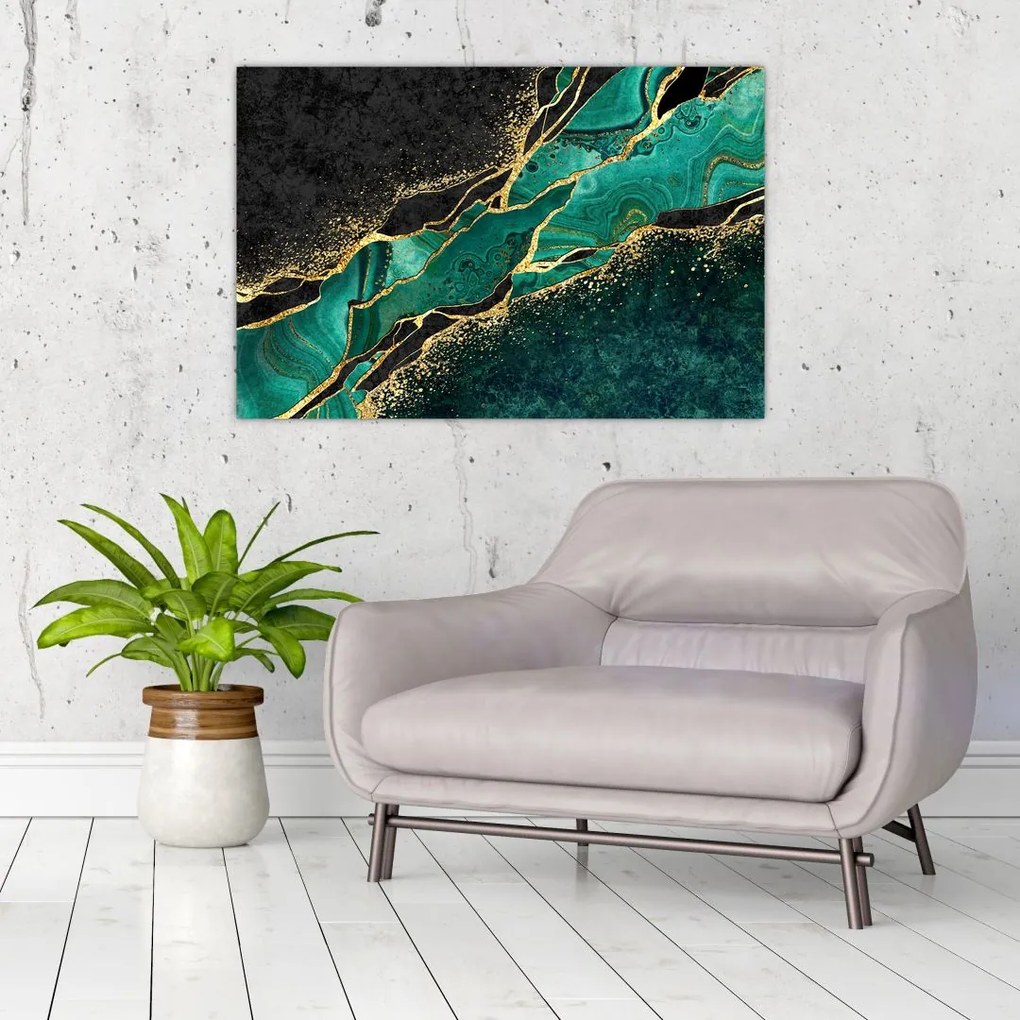 Tablou - Marmorat, petrol-auriu (90x60 cm)