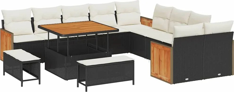 vidaXL Set de canapele pentru grădină cu pernă 13 pcs Negru și Crem