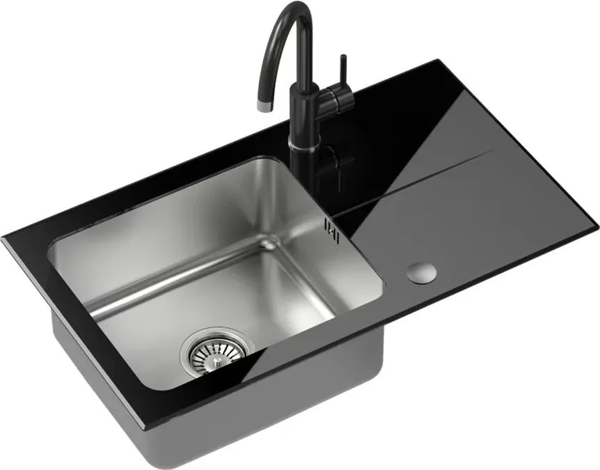 Set chiuveta bucatarie Quadron Pop Hugh 111 si baterie Naomi finisaj inox - negru 77x44 cm