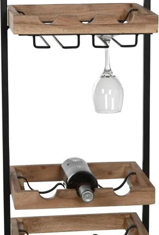 Suport pentru sticle din lemn de acacia și metal, 35x25x75 cm, finisaj natural/negru