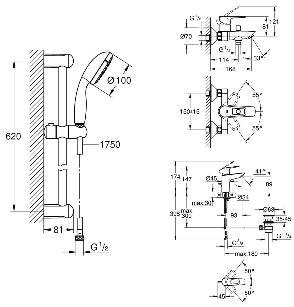 Pachet baterii baie 3 in 1 Grohe Bauloop marimea S-(23335001,23602001,27853003 )