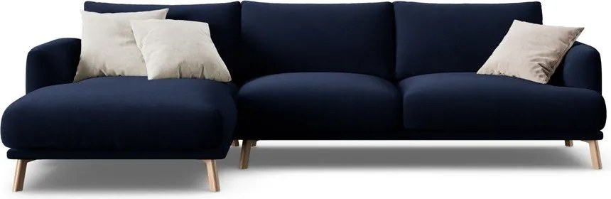 Colțar albastru închis cu tapițerie din catifea (cu colț pe partea stângă/cu șezlong) Naomi – Micadoni