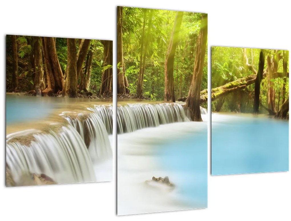 Tablou cu cascada Huai Mae Kamin în pădure (90x60 cm)