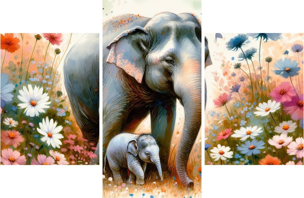 Tablou - Mama elefant, acuarelă (90x60 cm)