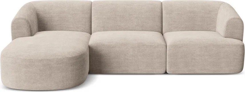 Colțar maro deschis cu tapițerie din catifea reiată (cu colț pe partea stângă/cu șezlong) Campi – Cosmopolitan Design