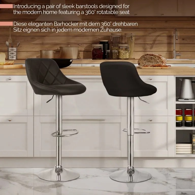 MIADOMODO Scaun de bar 2pcs, fără cotieră, negru