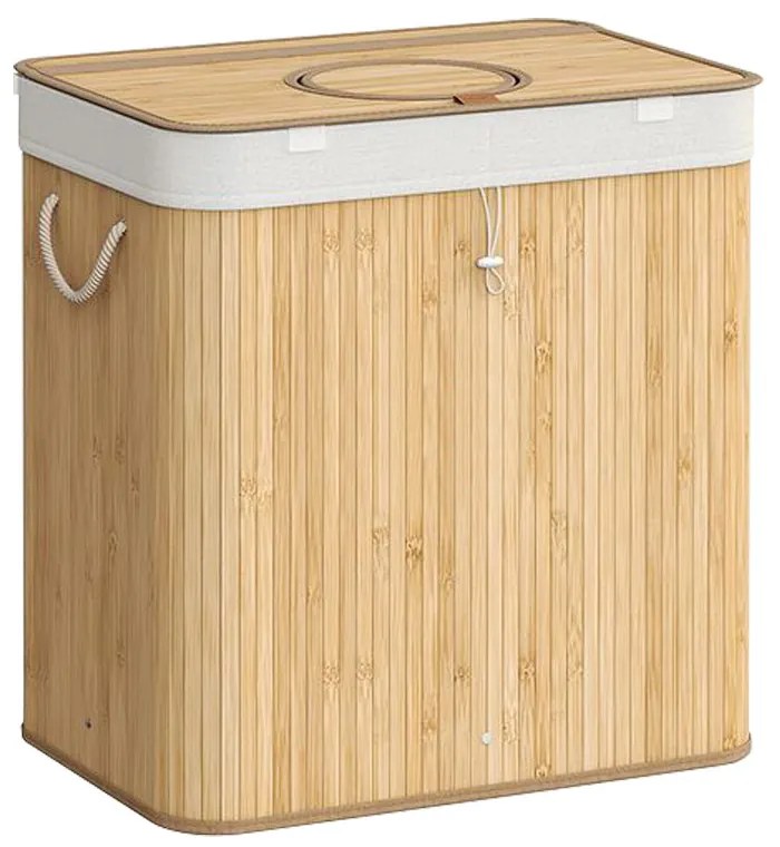 Coș de rufe din bambus cu plasă detașabilă