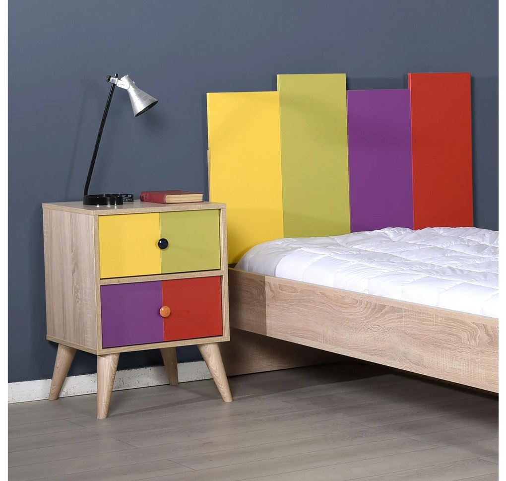 Noptieră Kiran 2 (stejar + multicolor). 1108554