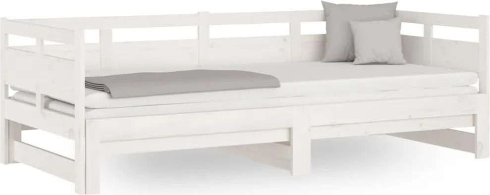 vidaXL Pat de zi extensibil, alb, 2x(80x200) cm, lemn masiv de pin