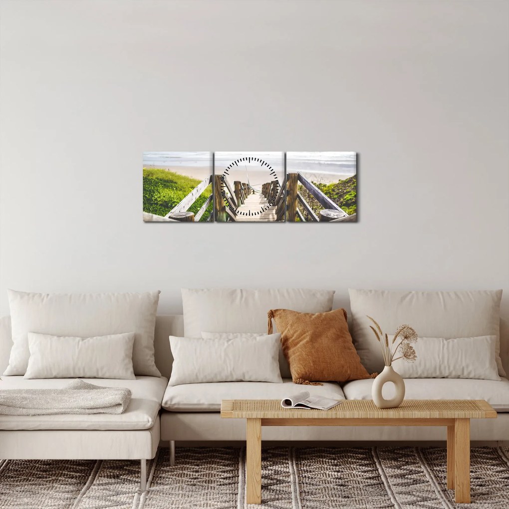 Tablou - Intare pe plaja (cu ceas) (90x30 cm)
