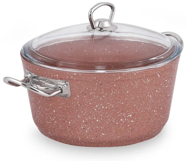 Cratiță din aluminiu cu capac Güral Porselen Classic, ø 22 cm, roz