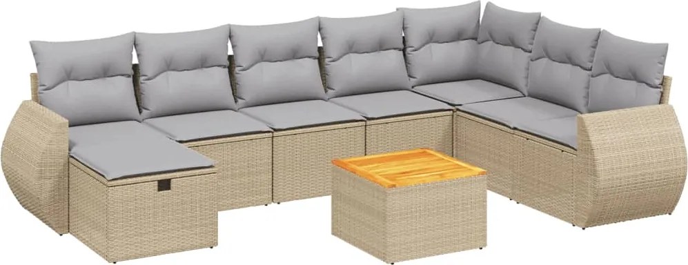 vidaXL Set canapele de grădină, 9 piese, cu perne, bej, poliratan