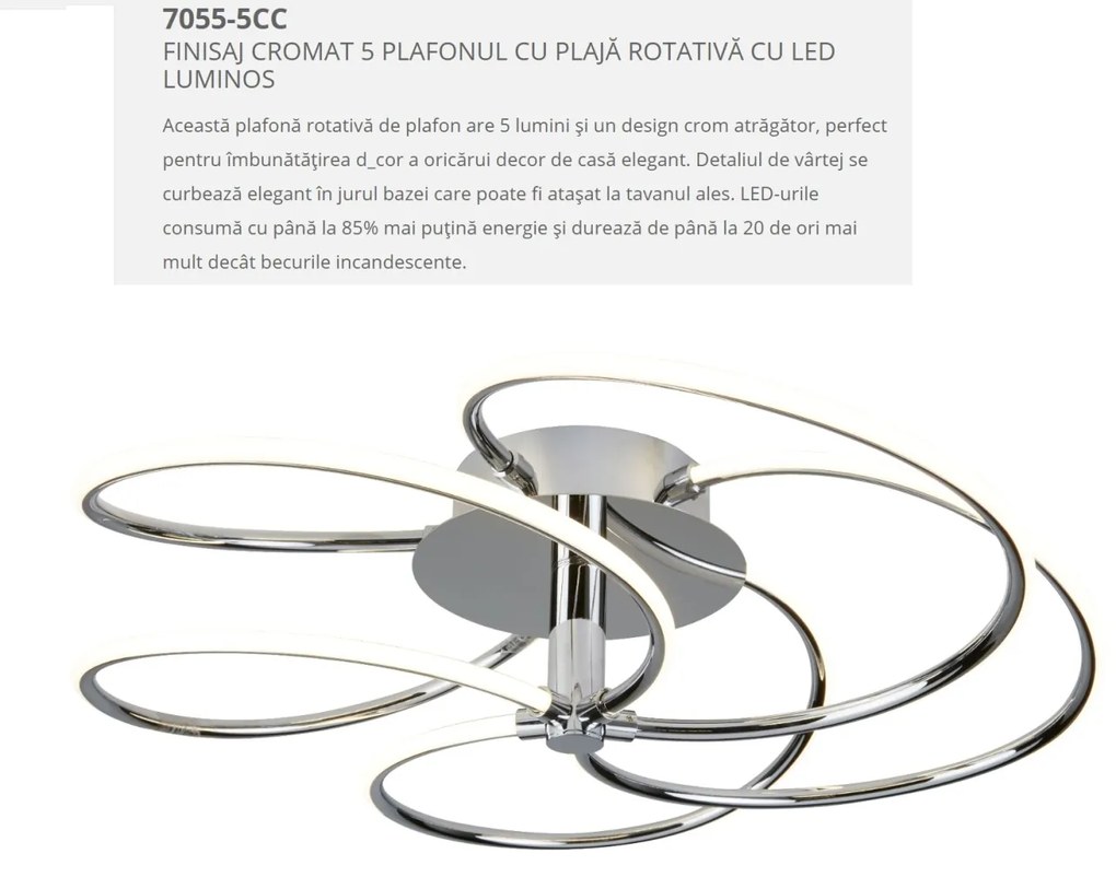 Lustra LED aplicata design modern 56cm Bardot 43W 7055-5CC SRT
