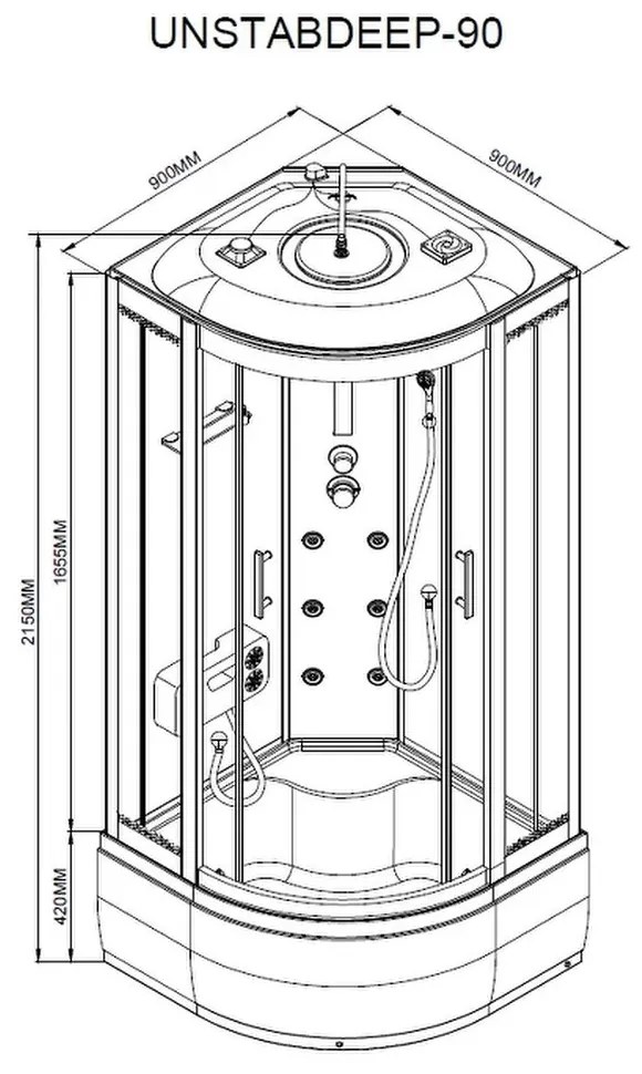 Cabină de duș cu hidromasaj Vital, dimensiune 90x90 cm