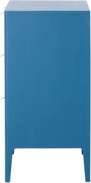 Comodă cu 3 sertare mid century, din lemn de pin, albastru, cu picioare de lemn și mânere metalice semirotunde, 90 x 90 x 45 cm, „Ernest”