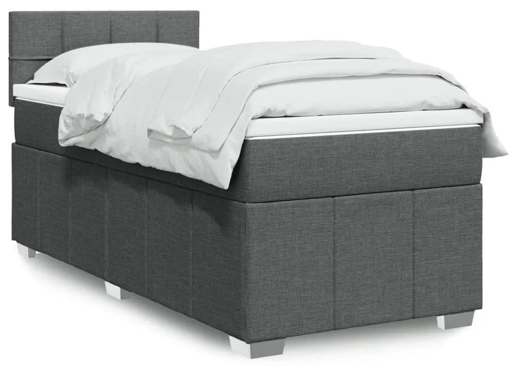 vidaXL Pat box spring cu saltea, gri închis, 80x200 cm, textil