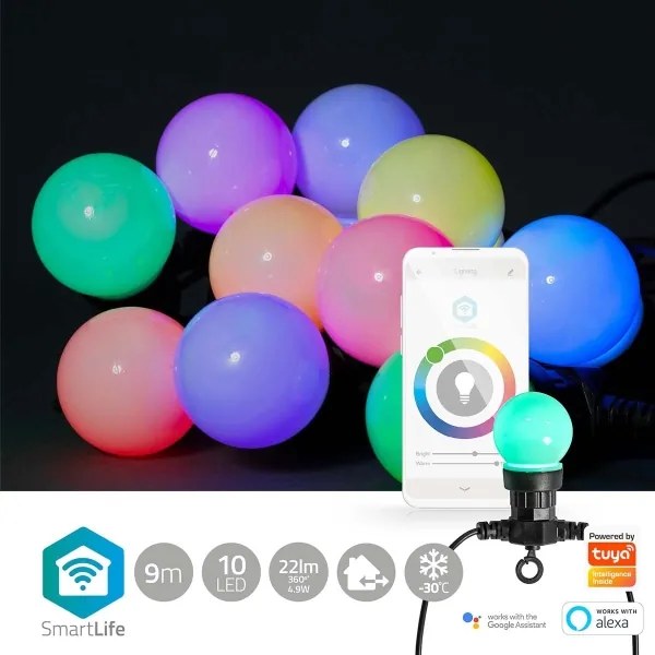 Nedis WIFILP03C10 - Șir LED RGB decorativ 10xLED 12m IP65 Wi-Fi Tuya