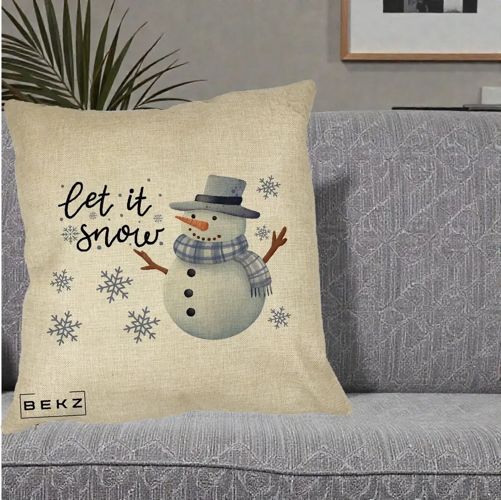 Perna Decorativa Let It Snow Om de Zapada, 40x40 cm, Crem, Husa Detasabila, Perna Inclusa, BEKZ®