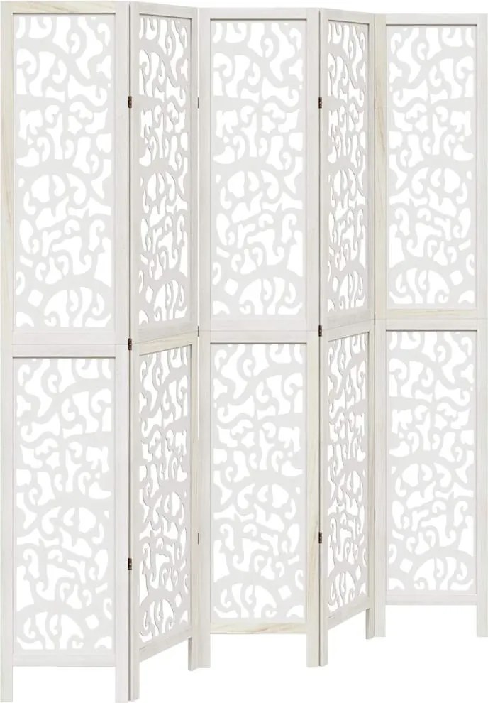 vidaXL Paravan cameră 5 panouri, alb, lemn masiv paulownia