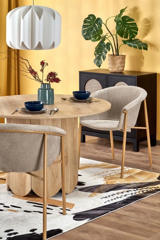 Set masa rotunda Hugo + 3 scaune K489 bej/auriu