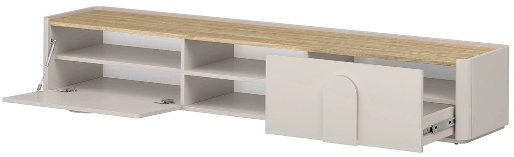 Comodă TV Amilio 220 cm cu sertar - cashmir / stejar uleiat / mânere cashmir
