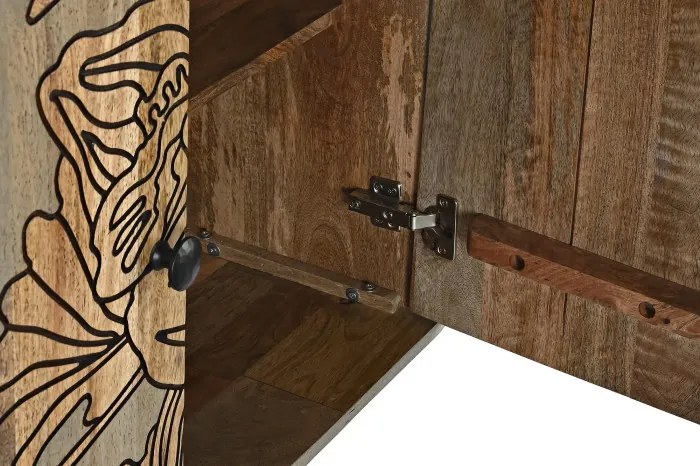 Bufet natur , din metal si lemn de mango , cu design "Grey flowers"