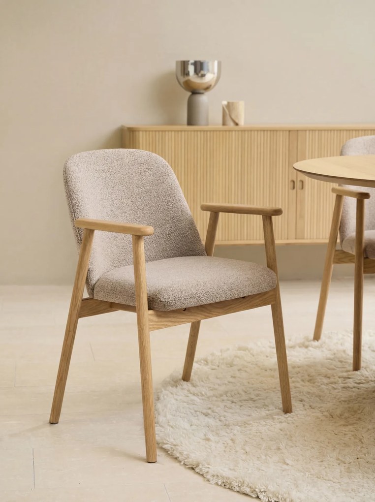 MAZZONI EXPORT RODERIC Bej Latte (material Monza 60)/cadru stejar lăcuit - SCAUN BOUCLÉ DE LEMN RETRO