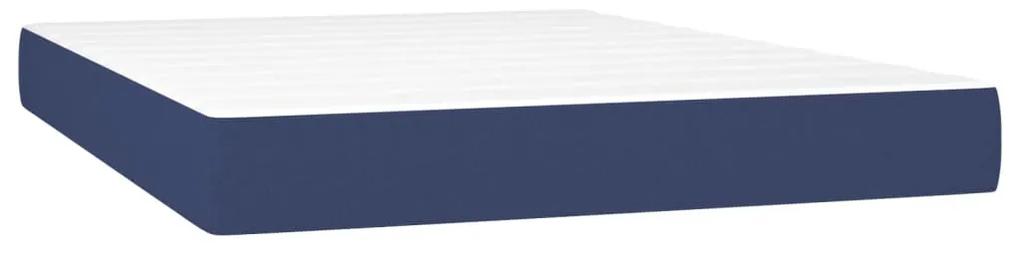 Pat box spring cu saltea, albastru, 140x200 cm, textil Albastru, 140 x 190 cm, Culoare unica si cuie de tapiterie