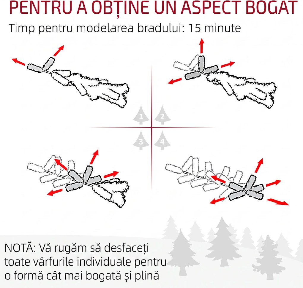 HOMCOM Brad de Crăciun Artificial cu 1821 Crengi, Brad de Crăciun Pliabil cu Bază Metalică, Ø117x180 cm, Verde | Aosom Romania