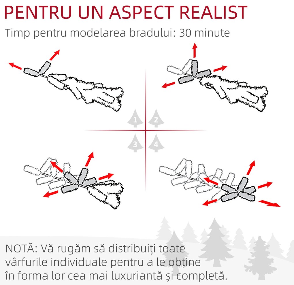Brad de Craciun 180cm Artificial cu 240 Lumini LED si 618 Ramuri, Brad Acoperit cu Zapada Inalt si Ingust cu Postament din Otel HOMCOM | Aosom RO