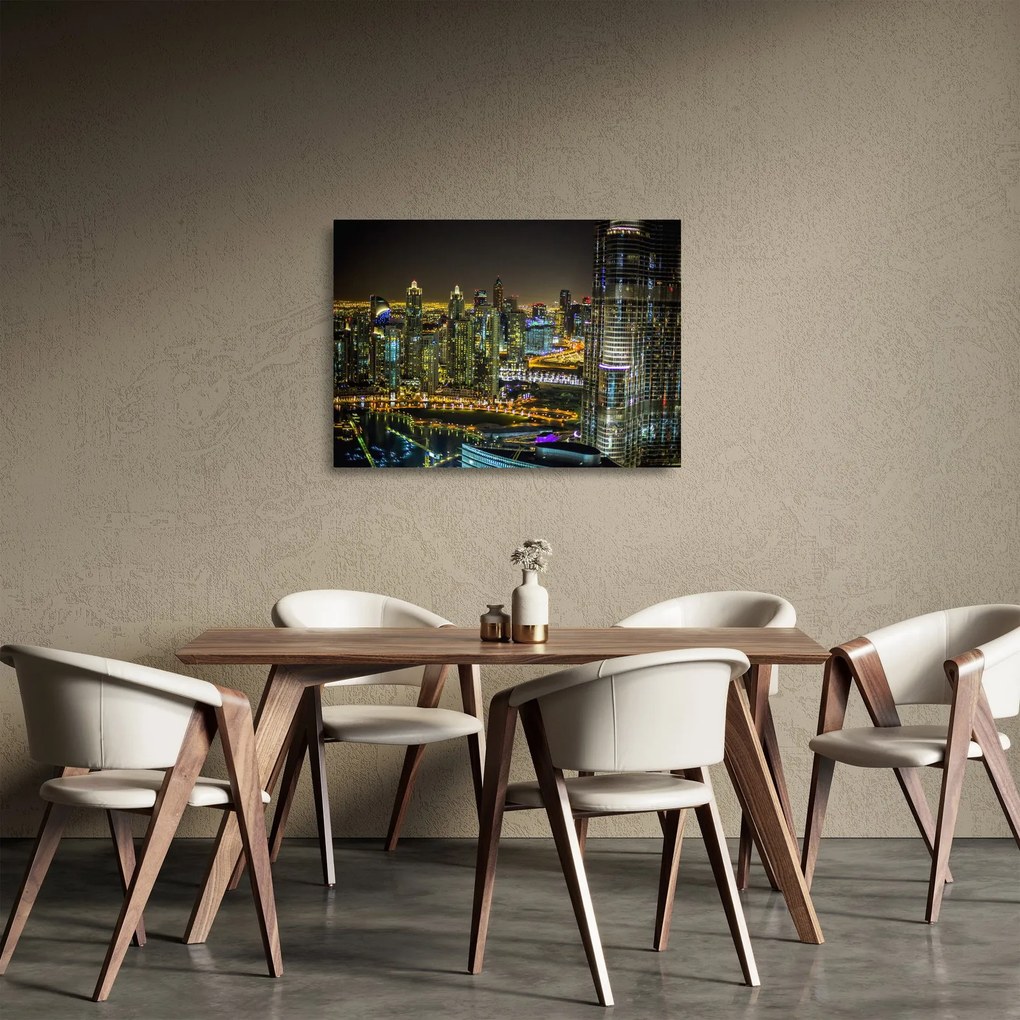 Tablou pe sticlă cu oraș nocturn (70x50 cm)