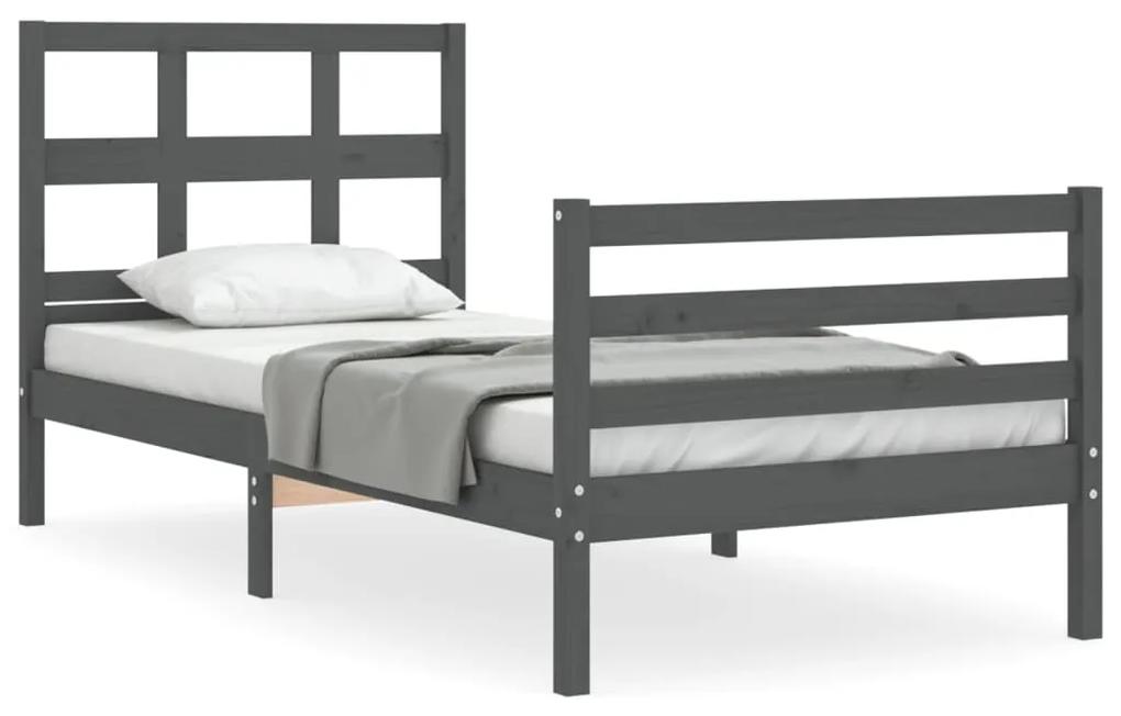 3194818 vidaXL Cadru de pat cu tăblie, gri, 90x200 cm, lemn masiv