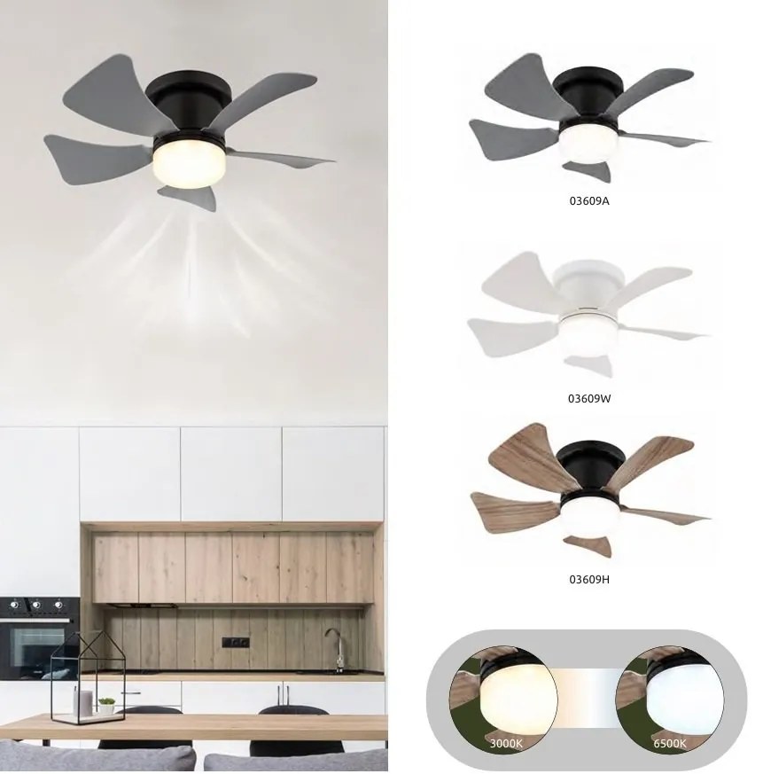 Lustra LED cu ventilator si telecomanda HINES aspect lemn 40cm, 03609H GL