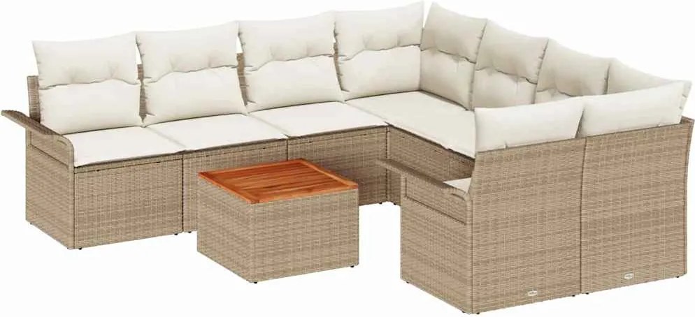vidaXL Set de canapele pentru grădină 9 pcs Bej și crem poliratan