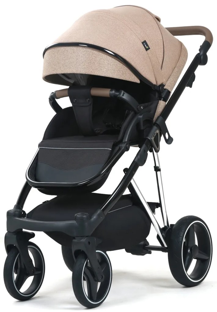 Carucior 3 in 1: Cadru usor din aluminiu, Landou confortabil, Varianta sport ergonomica, Scoica auto - CPC-66-crem