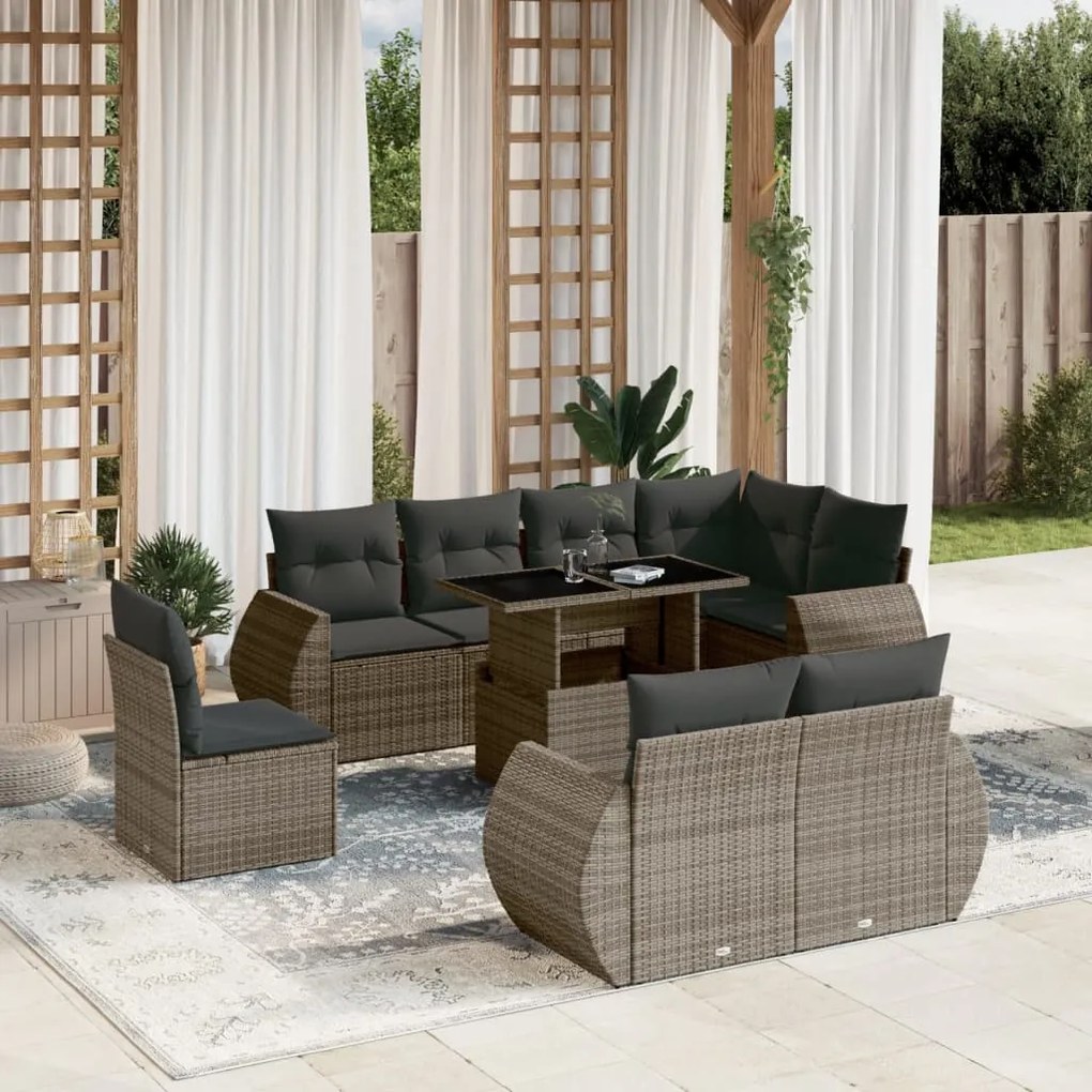 vidaXL Set canapele de grădină, 9 piese, cu perne, gri, poliratan