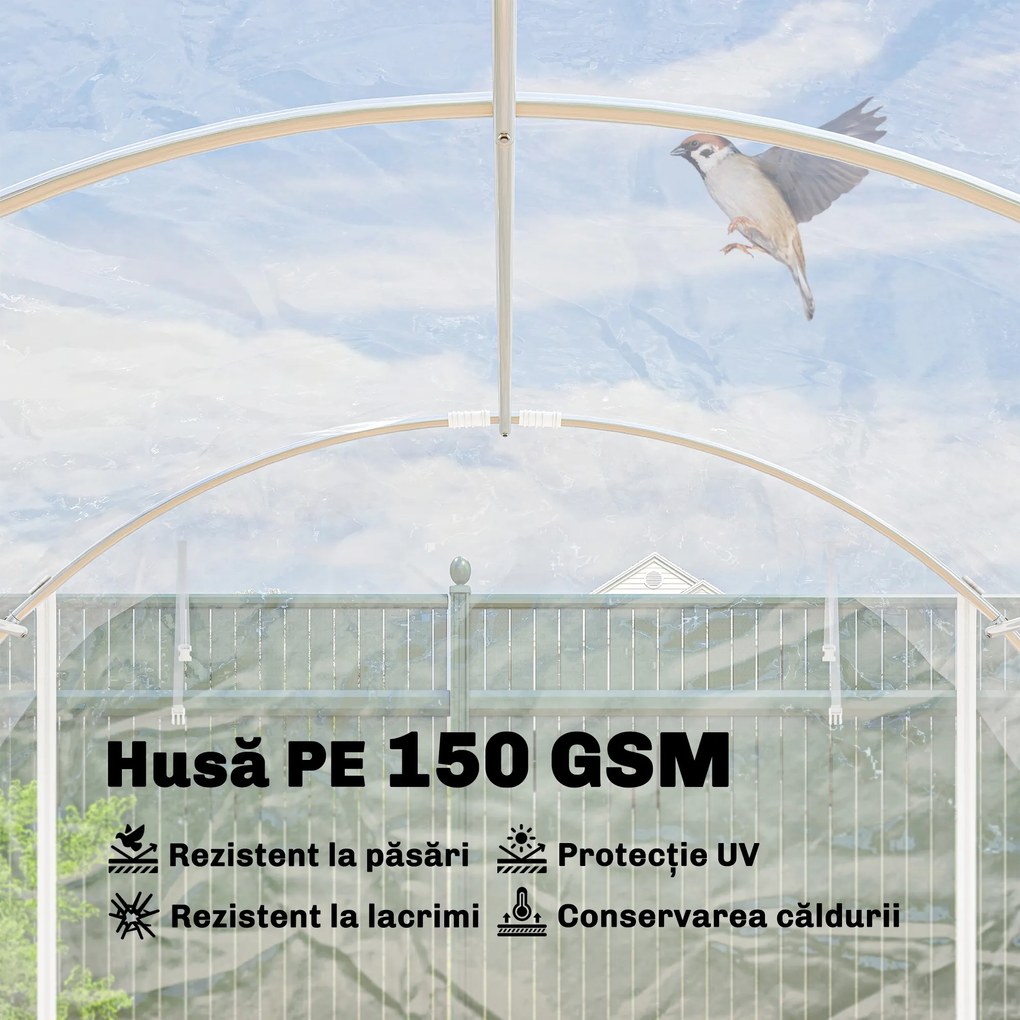 Outsunny Seră de Grădină Tip Tunel 3x4x2 m cu 2 Uși Rulabile, Seră pentru Grădină cu 4 Suporturi Diagonale, Cadru din Oțel și Acoperiș din PE, pentru Legume, Flori, Fructe, Anti-UV, Transparentă | Aosom Romania