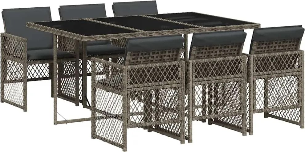 vidaXL Set mobilier de grădină cu perne, 7 piese, gri, poliratan