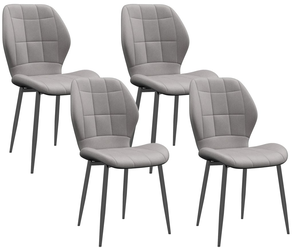 HOMCOM Set of Four Modern Style Flannel Dining Chairs - Light Grey | Aosom Romania