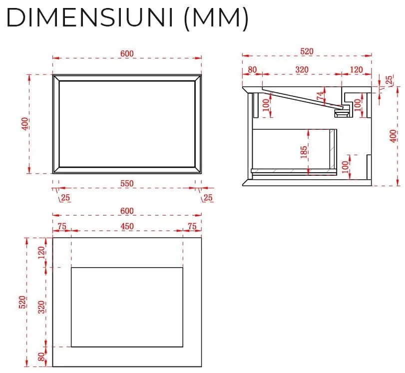 Mobilier baie suspendat cu lavoar inclus alb mat, 60x52 cm, Elysium Helen