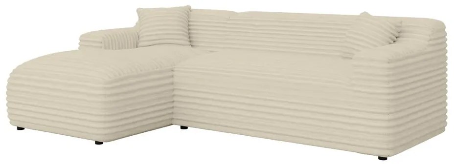 Colțar bej cu tapițerie din catifea reiată (cu colț pe partea stângă, cu șezlong) Martin – Ropez