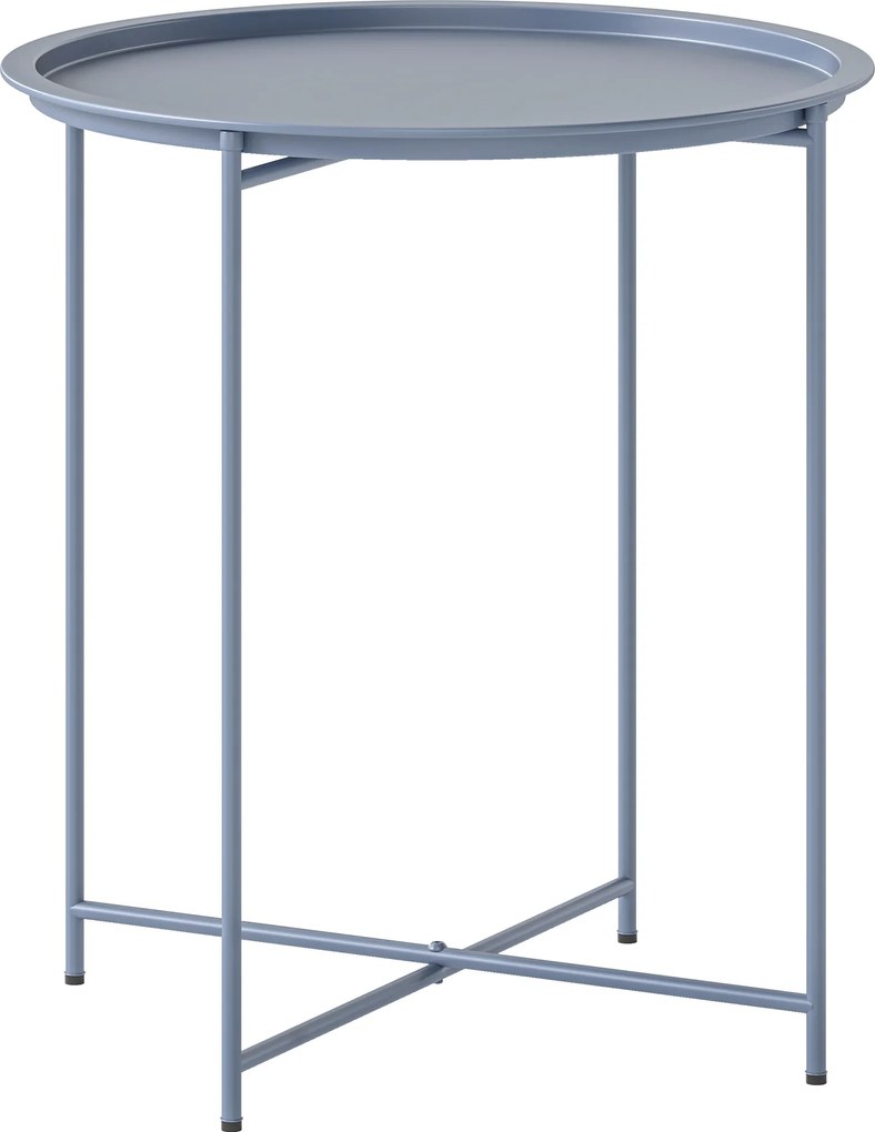 Outsunny Măsuță Rotundă Măsuță de Supliment Blat Detașabil cu Margine Ridicată Picioare Pliabile din Metal Ø46x50cm Albastru-Gri | Aosom Romania