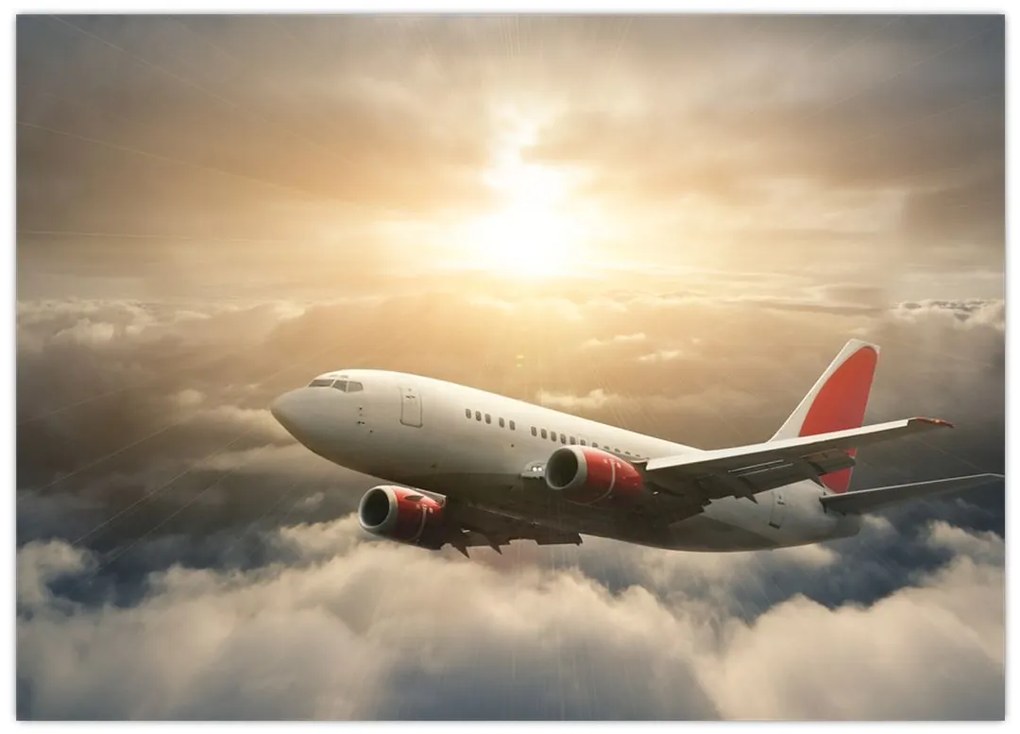 Tablou pe sticlă - Avion în nori (70x50 cm)