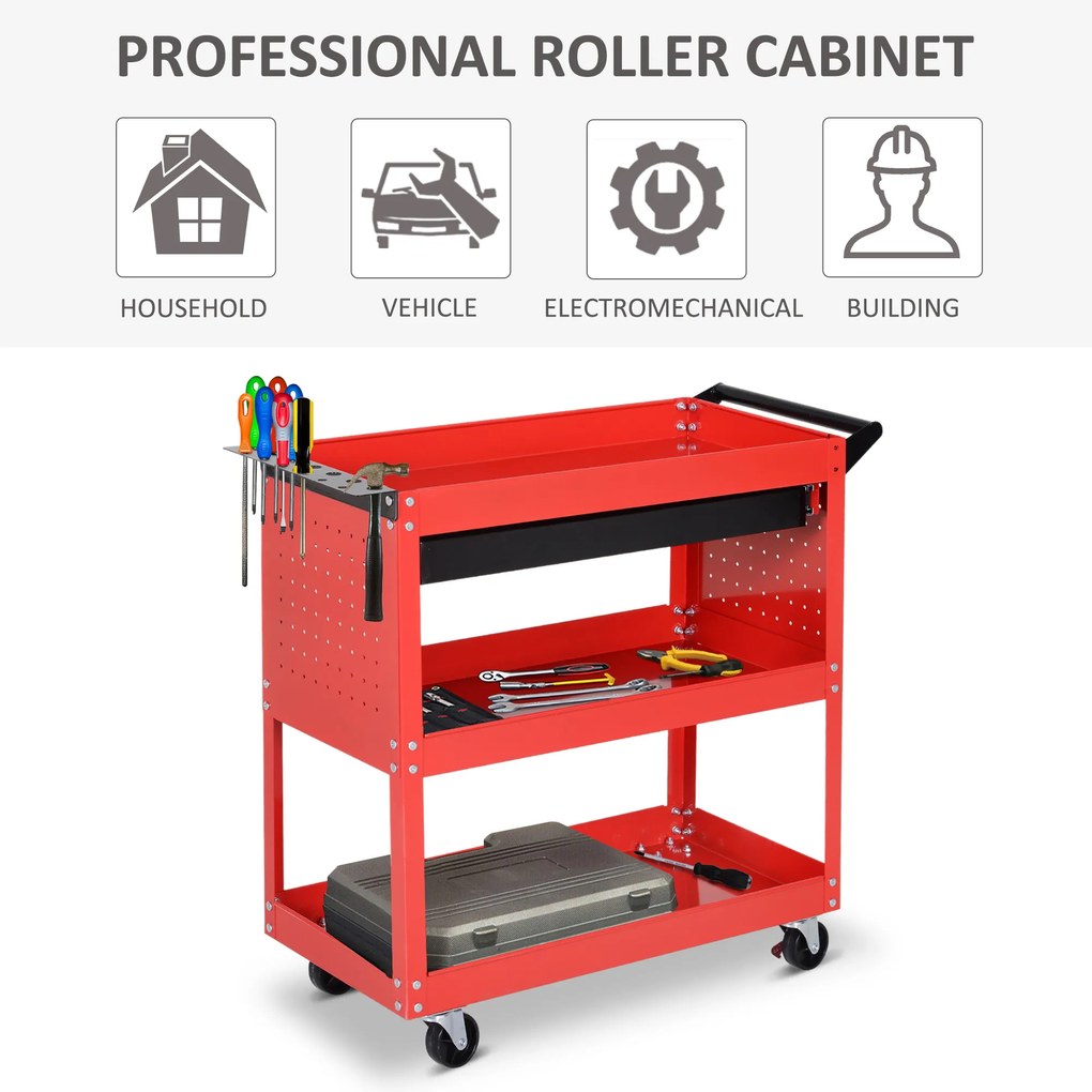 Durhand Cărucior pentru Scule Atelier, Organizator Mobil, Roșu, 70x35x75.5 cm | Aosom Romania