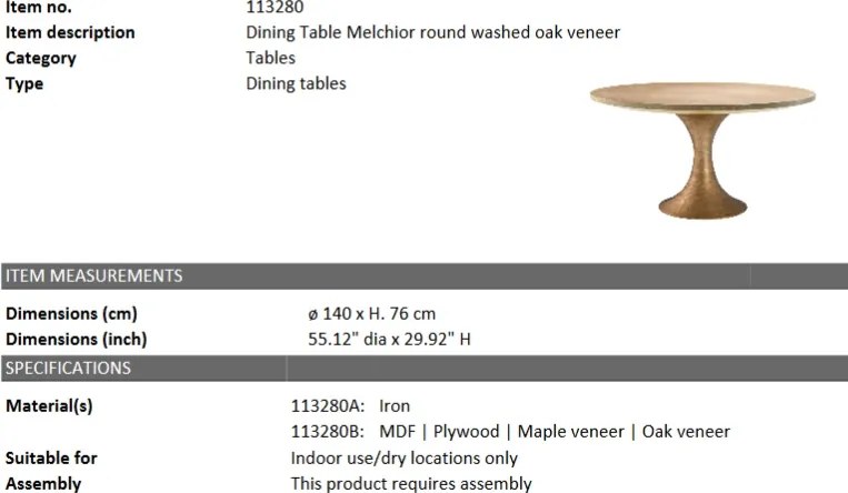 Masa LUX Melchior, alama diam.140cm 113280 HZ