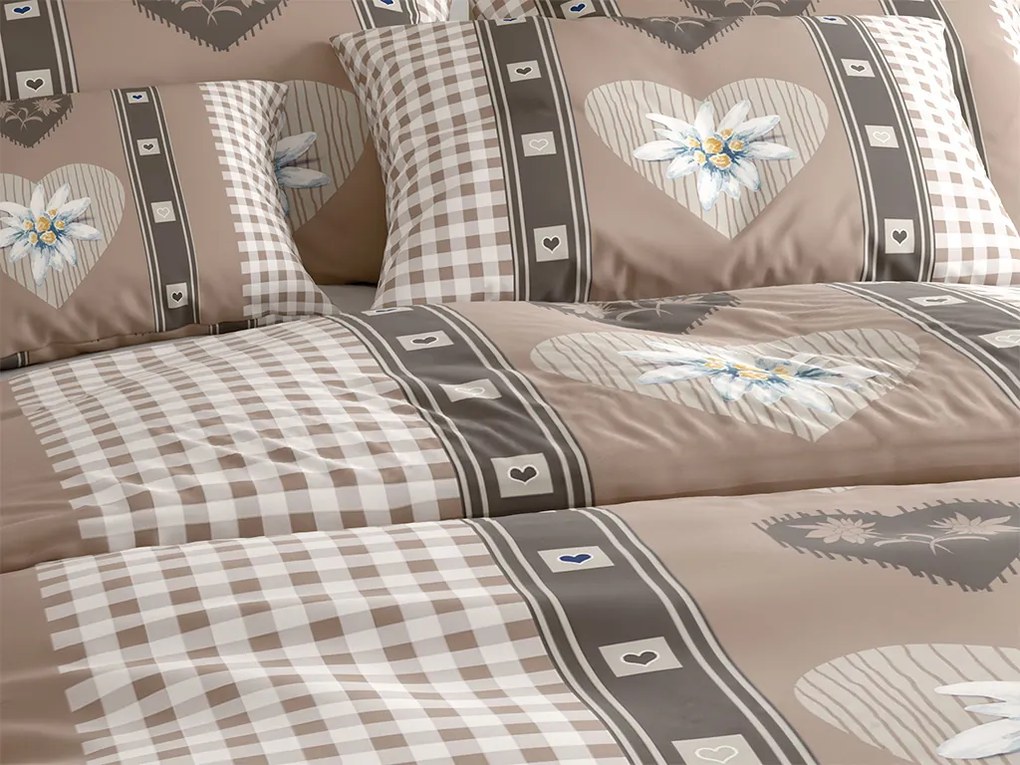 Lenjerie din bumbac COUNTRY HEART bejă Dimensiune lenjerie de pat: 70 x 90 cm | 140 x 200 cm
