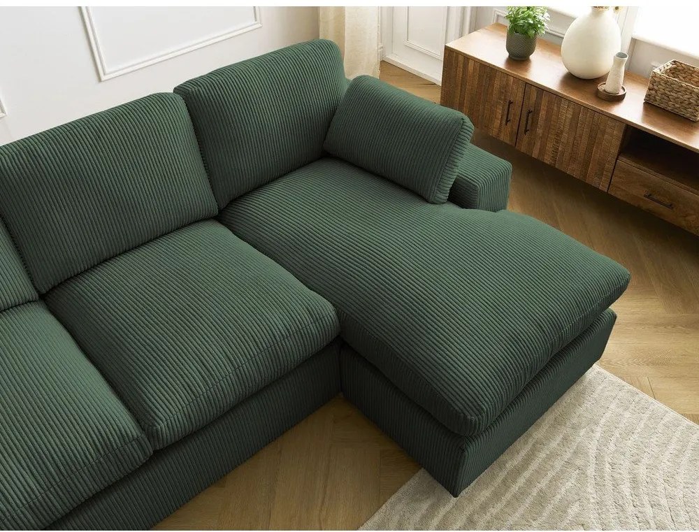 Colțar verde cu tapițerie din catifea reiată Belair – Bobochic Paris