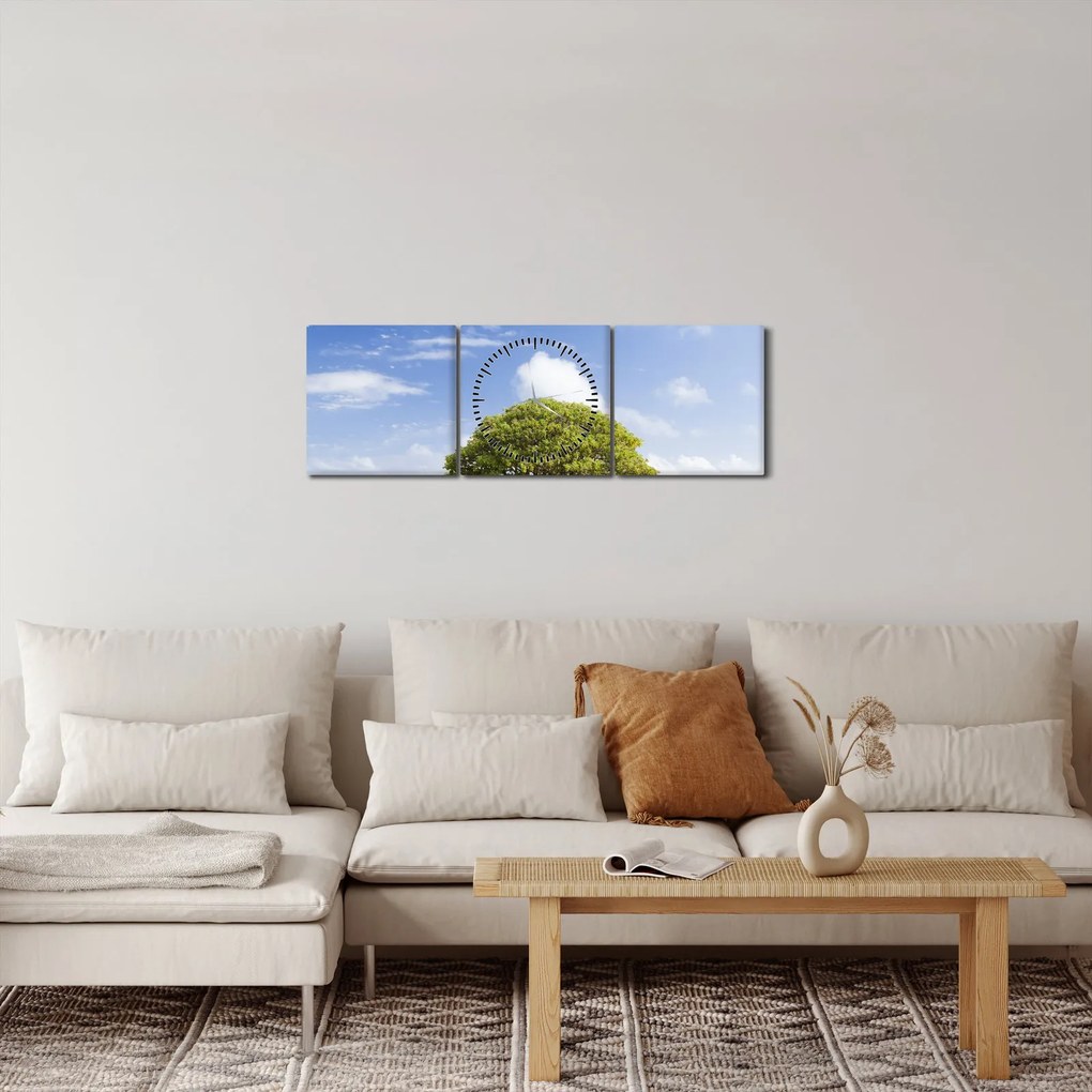 Tablou plaja cu copac (cu ceas) (90x30 cm)