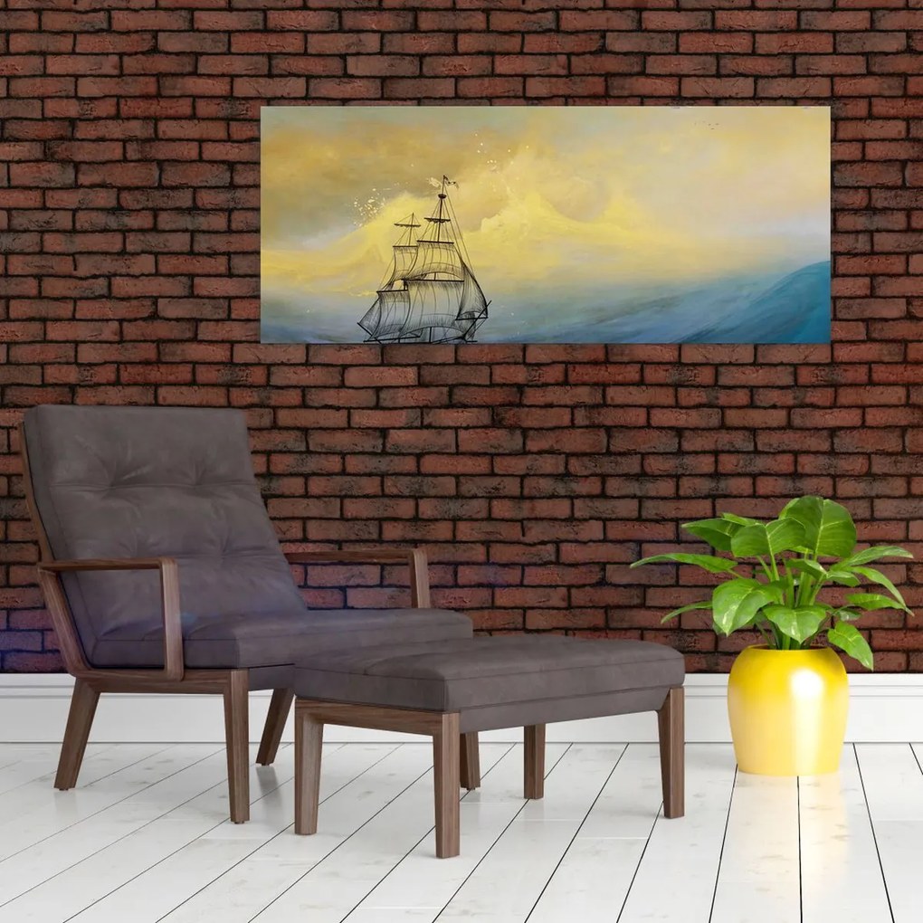 Tablou - Pictură barcă pe mare (120x50 cm)
